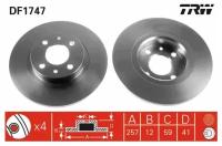 Диск тормозной передн ALFA ROMEO: 145 94-99, 146 94-99, 155 93-97, FIAT: BRAVA 95-01, BRAVO 95-01, MAREA 96-, MAREA Weekend 96-, PUNTO 94-99, PUNTO TRW DF1747