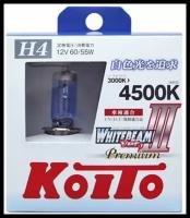 Лампа галогенная KOITO H4 Whitebeam 4500K 12V 60/55W, 2 шт, P0744W/ Эффект ксенона