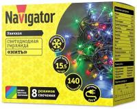 Светодиодная гирлянда «Нить» Navigator 61 803, 6.5 м, разноцветный, зеленый провод, IP20