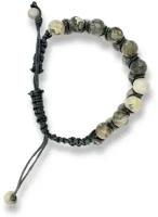 Stone Collection Женский браслет Шамбала из яшмы серой / Натуральный камень / Подарок / двойная, бусины 8 мм, 18 см