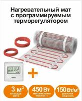 Нагревательный мат, СТН, КМ Light - 450-3,0 150 Вт/м2 с программируемым терморегулятором, 3,0 м2, 600х50 см