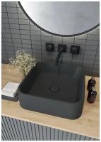 Раковина для ванной комнаты накладная Treia Mare 42 см, квадратная, темно-серая (бетон)