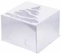 Упаковка для пирожных Белая с окошком Елочка 20х20х7 см