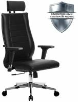 Кресло руководителя Metta К-33-2D, кожа черная, подголовник, хром