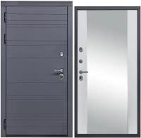 Дверь входная металлическая DIVA 39 Зеркало 2050х860 Левая Серая-Д15 Белый Софт, тепло-шумоизоляция, антикоррозийная защита для квартиры