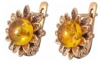 Серьги Amberprofi, серебро, 925 проба, золочение, янтарь