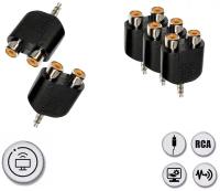 Переходник 2 гнезда RCA (мама) - штекер 3.5 мм стерео (3 pin) mini-jack (папа), 5 шт