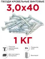 Гвозди кровельные (толевые) винтовые Профикреп оцинкованные 3,0 х 40 мм, 1 кг