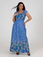 Легкое летнее длинное платье сарафан макси в пол из хлопка (синий / 50)