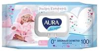 Салфетки влажные для детей с экстрактом алоэ и витамином Е с крышкой Aura Ultra Comfort 100шт