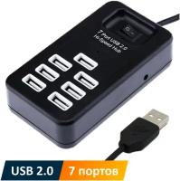 USB хаб NOBUS на 7 портов USB 2.0 с выключателем и синим LED индикатором, черный пластик