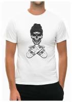 Футболка Vintage Monochrome Skateboarder Skull White