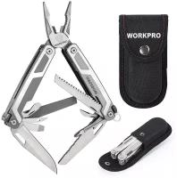 Мультитул WORKPRO W014070A (16 функций, серебристый, фикс. лезвий, 11.3(18)x4.5(6.5)x2.3см, 394г, чехол)