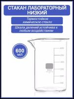 Стакан мерный лабораторный 600 мл (тип Н, низкий с делениями и носиком, термостойкий), ТС Н-1-600