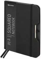 Бизнес-блокнот / записная книжка мужской / женский А5 (148х218 мм), Brauberg Note, под кожу софт-тач, с резинкой, 80 листов, клетка, черный