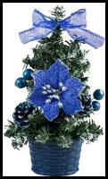 Ёлка декор синий со снегом 20 см. d нижнего яруса 12 см 538795
