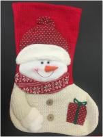 Носок для подарков, Снеговик, красный. Размер 45 (высота) на 25 (ширина)