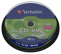 Диск Verbatim CD-RW 80 10x DL+ CB/10
