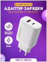 Сетевое зарядное устройство PD+QC3.0 20W USB-C Power Adapter (быстрая зарядка), Android, Адаптер питания USB-C, СЗУ для айфона 12 type-c, apple iphone