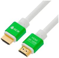 GCR Кабель 0.5m HDMI 2.0, белый, AL корпус зеленый, HDR 4:2:2, Ultra HD, 4K 60 fps 60Hz/5K*30Hz, 3D, AUDIO, 18.0 Гбит/с, 28/28 AWG, 3 X экран