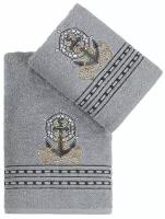 Комплект махровых полотенец с вышивкой KARNA MARIN серый 50х90 (1шт), 70х140 (1шт)