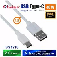Data-кабели Belsis Кабель Belsis BS3216, Type-C - USB, 2 А, 1 м, быстрая зарядка, передача данных, белый