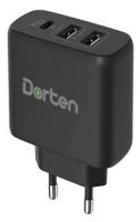 Зарядное устройство сетевое Dorten 3-Port USB Smart ID Wall Quick Charger QC4+/PD3.0+ 37W 5.4A Black