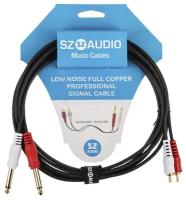 Акустический Y-кабель 2 x RCA - 2 x Jack 6.3 mm 1.5m SZ-Audio / аудио шнур для микшера, мониторов