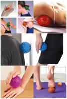 Массажный мяч с шипами / мячик ежик для массажа / от целлюлита / механический массажер для ног / головы / спины / жесткий / 7,5 см / синий
