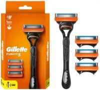 Gillette Fusion5 ProGlide Мужская Бритва, 4 кассеты, с 5 лезвиями, с углеродным покрытием, с технологией FlexBall, с триммером, UEFA Champions League