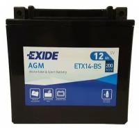 EXIDE ETX14BS EXIDE ETX14-BS_аккумулятор рус 12Ah 200A 150/90/145 moto AGM сухозар. с упаковкой электролита