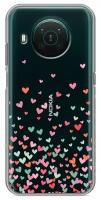 Полупрозрачный дизайнерский силиконовый чехол для Нокиа Х20 / Nokia X20 Прозрачные сердечки