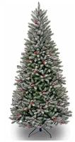 Искусственная ель данхилл - снежная сказка заснеженная, с шишками и ягодами, стройная, 243 см, National Tree Company