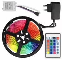 Светодиодная лента 5050RGB цветная, SMD Лента 5 метров + пульт, блок питания,12w, 60 LEDS