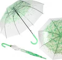 Зонт Цветы малый зеленые Эврика, зонт-трость прозрачный, женский, унисекс, 8 спиц, диаметр купола 80 см