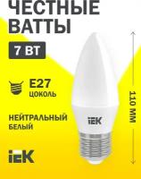 Лампа светодиодная Eco 7Вт C35 свеча 4000К нейтр. бел. E27 230В IEK LLE-C35-7-230-40-E27