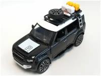 Машинка Land Rover Defender металлическая с клаксоном 1:24, свет, звук, цвет черный