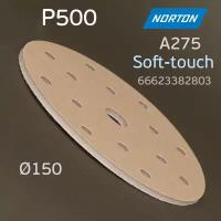 Круг на поролоне Norton A275 Р500 Soft-touch (15отв.) шлифовальный липучка