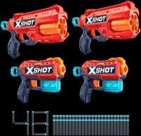 Игровой набор из 4-х бластеров ZURU X-SHOT Комбо: 2 Кикбэк и 2 Рефекс, с мягкими дротиками в комплекте (48 шт.), 36234