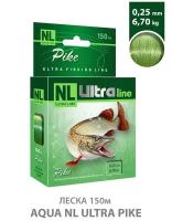 Леска для рыбалки AQUA NL ULTRA PIKE 150m 0.25mm 6.70kg / для спиннинга, троллинга, фидера, удочки / светло-зеленый