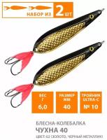 Блесна колебалка AQUA чухна 40mm 6g. Рыболовная приманка колеблющаяся для спиннинга, троллинга на щуку, судака, окуня цвет 02 (2шт)