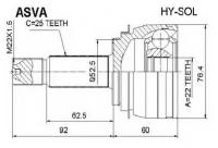 Шрус наружный 22x55x25 Asva HYSOL Hyundai / Kia (Mobis): 495001R010 Hyundai Accent Iv (Rb). Hyundai Accent Iv Седан