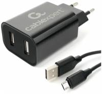 Адаптер питания Cablexpert MP3A-PC-35 USB 2 порта, 2.4A, черный + кабель 1 м micro