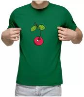 Мужская футболка «вишня ягода розового цвета с листьями» (XL, синий)