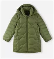 Куртка Reima для девочек, съемный капюшон, карманы, утепленная, размер 146, зеленый