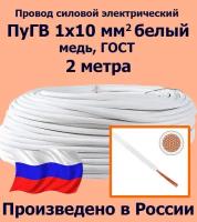 Проводд силовой электрический ПуГВ 1х10 мм2, белый, медь, ГОСТ, 2 метра