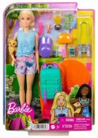 Barbie Кукла Малибу Кемпинг кукла с питомцем и аксессуарами, HDF73