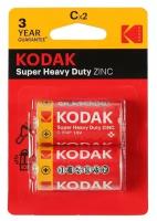 Батарейка солевая Kodak Extra Heavy Duty, C, R14-2BL, 1.5В, блистер, 2 шт