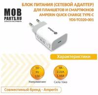 Блок питания Quick Charge Type-C 5V/3A, 9V/2.22A, 12V/1.66A 20W (YDS-TC020-001)