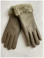 Перчатки женские теплые с опушкой, экокожа текстильные с меховой подкладкой